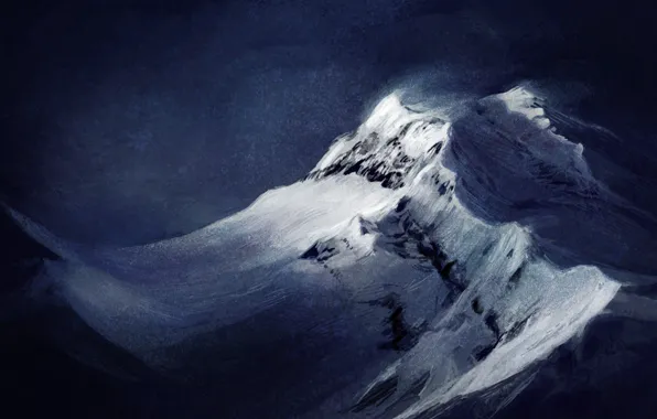 Snow, landscape, mountains, background, the wind, art, top, Atenebris