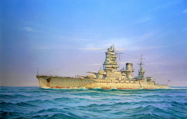 Picture sea, figure, art, ship of the line, WW2, The Navy of Japan, type Nagato