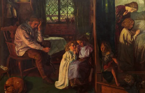 Picture family, 1862, dogs, Arthur Hughes, The bedtime