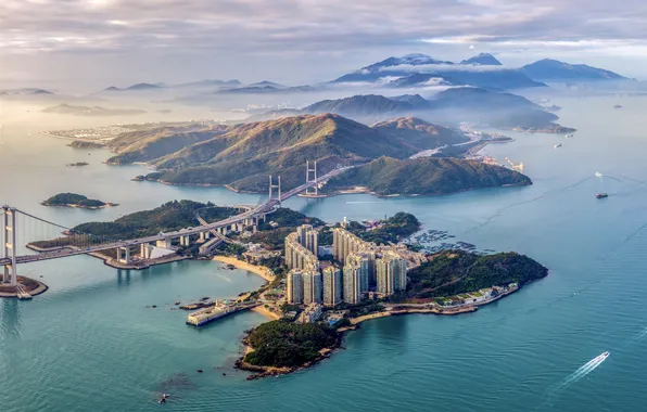 Picture China, beach, sea, landscape, bridge, island, highway, Hongkong