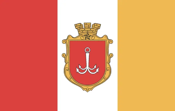 Red, Yellow, White, Flag, Background, Coat of arms, Odessa, Anchor