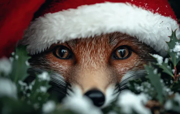 Winter, look, snow, portrait, Christmas, Fox, New year, red