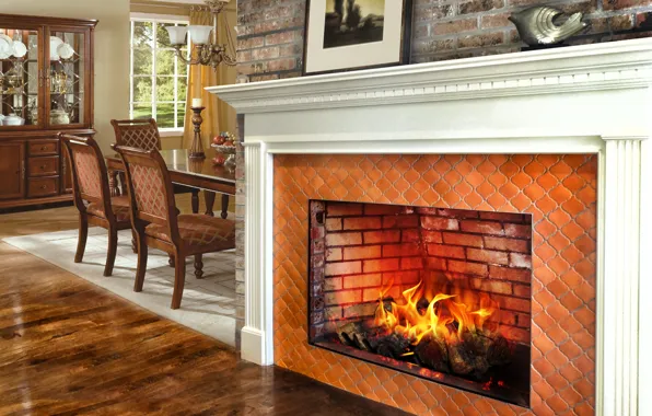 Picture Villa, interior, fireplace, dining room