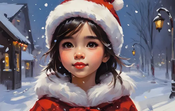 Winter, look, snow, night, house, holiday, portrait, Christmas
