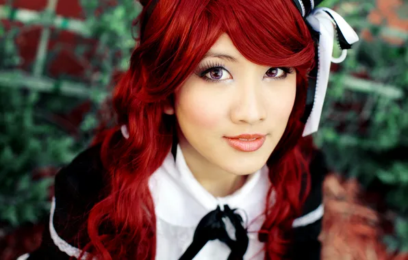 Girl, hair, red, Asian, lenses