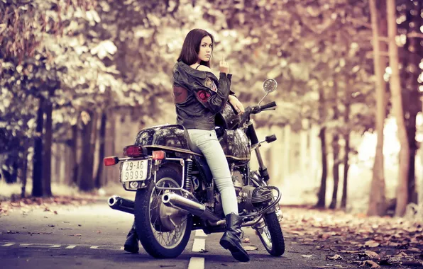 Girl, background, motorcycle