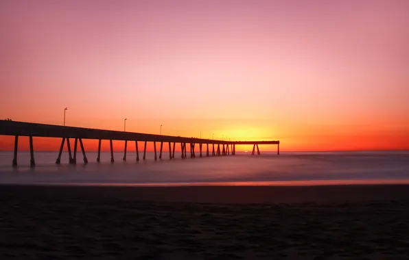 Sea, sunset, bridge