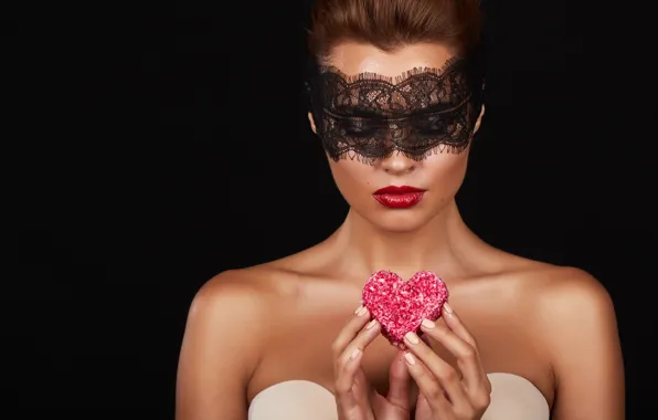 Picture style, hands, makeup, mask, hairstyle, hearts, fingers, brown hair