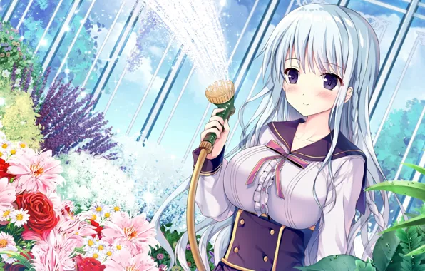 Girl, flowers, the game, Anime
