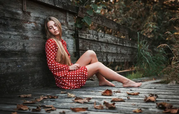 Autumn, girl, red, nature, pose, photo, model, hair