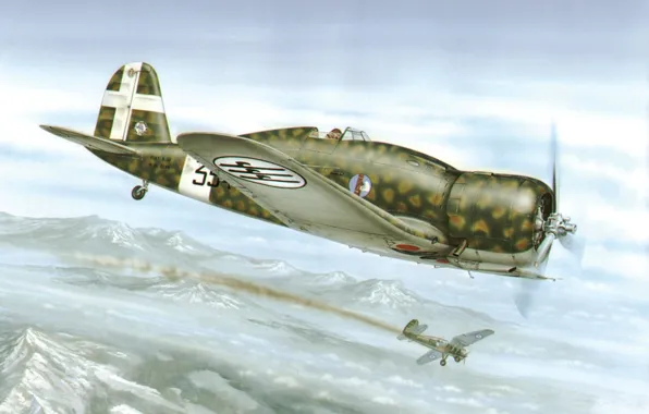 Picture war, art, airplane, painting, aviation, ww2, Fiat G. 50-II Regia Aeronautica