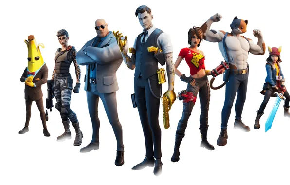 Wallpaper white background, characters, Fortnite for mobile and desktop ...