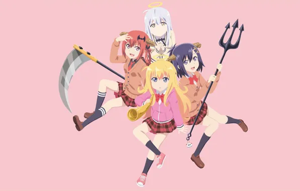 Picture devil, anime, angel, tenshi, scythe, sickle, akuma, trident
