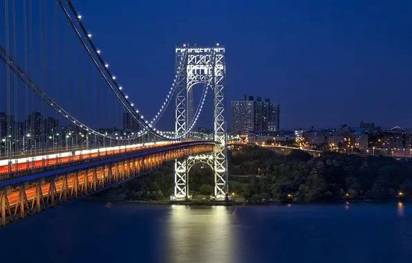 Bridge, New York, night city, New York City, Hudson River, the George Washington bridge, George …