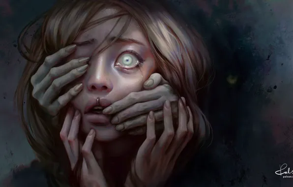 Picture girl, hands, piercing, horror, Nightmare, nightmare, the horror in the eyes, Paulina Bochniak