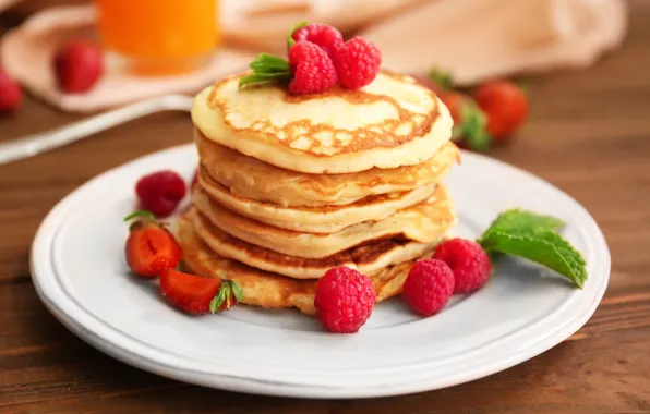 Raspberry, pancakes, pancake