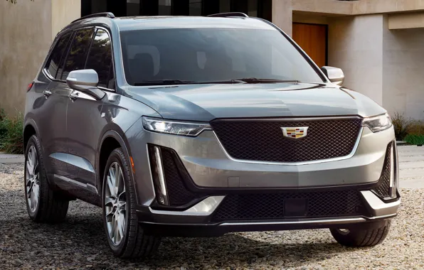 Machine, grey, lights, Cadillac, front, grey, crossover, Cadillac XT6