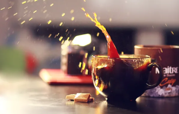 Drops, squirt, coffee, mug, delicious