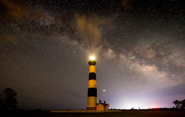 Stars, lighthouse, the milky way