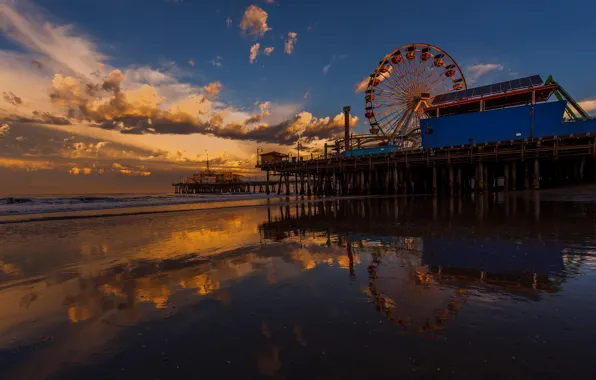 Wallpaper beach, the ocean, shore, pierce, Ferris wheel for mobile and ...