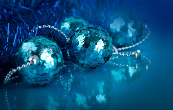 Balls, toys, sequins, New Year, Christmas, the scenery, Christmas, blue