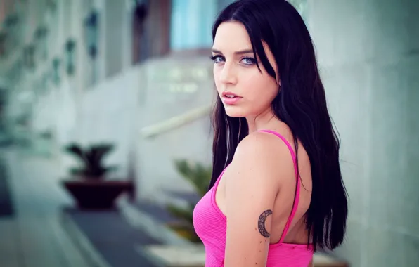 Look, girl, street, portrait, makeup, dress, brunette, tattoo