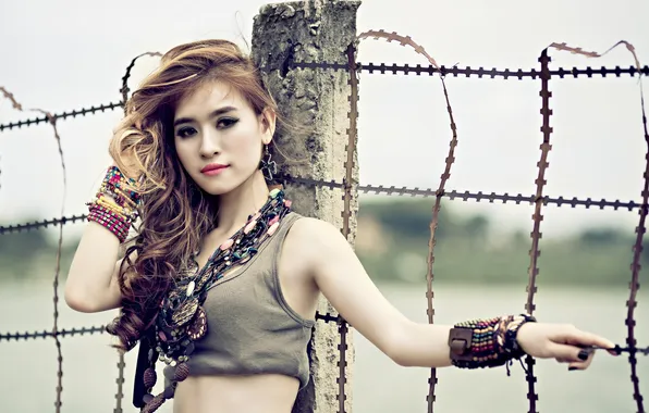 Girl, the fence, Asian