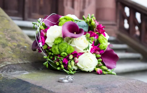 Flowers, roses, bouquet, ring, wedding, flowers, roses, wedding