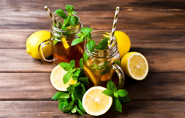 Lemon, tea, lemon, drink, mugs, mint, drink, cocktail
