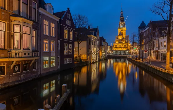 Picture lights, the evening, channel, Netherlands, Holland, Alkmaar