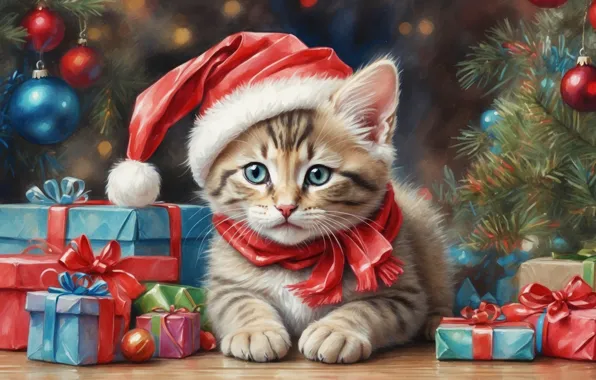 Cat, look, balls, branches, pose, kitty, figure, cat