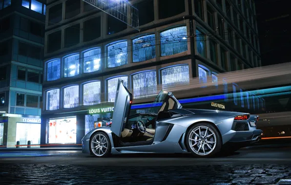 Picture Roadster, Lamborghini, City, LP700-4, Aventador, Supercars, Road, Silver