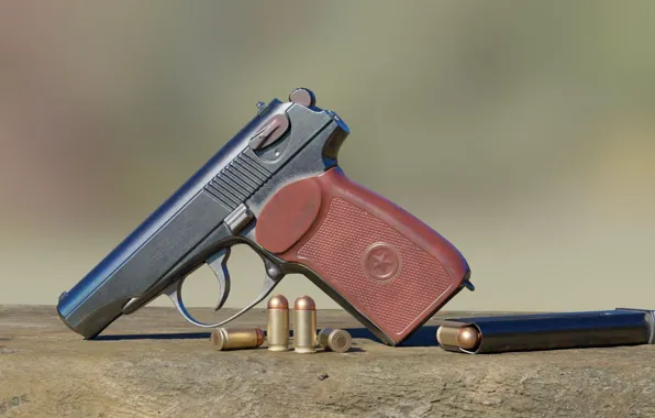 Rendering, gun, weapons, cartridges, shop, firearms, Makarov
