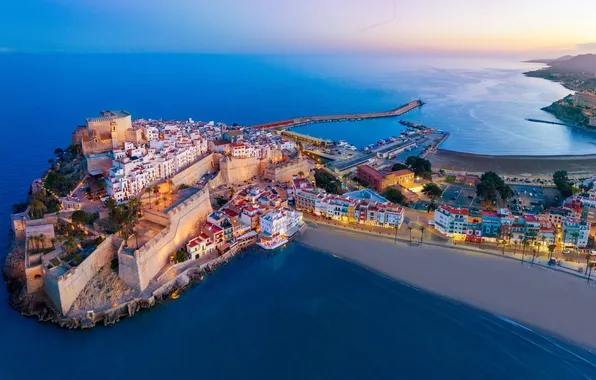 Sea, beauty, horizon, Spain, The view from the top, Spain, Valencia, Valencia