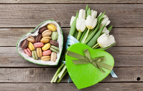 Flowers, gift, bouquet, tulips, red, love, white, heart