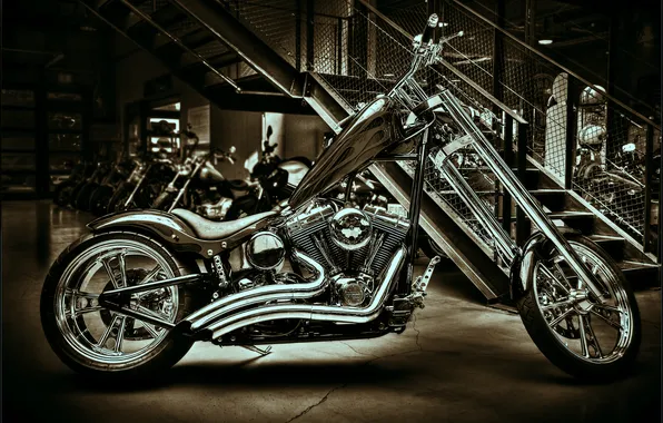 Sepia, motorcycle, chrome, bike, custom, custom, harley
