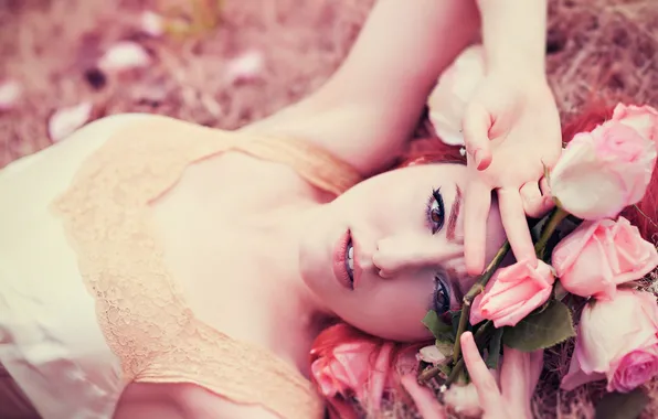 Picture girl, flowers, roses
