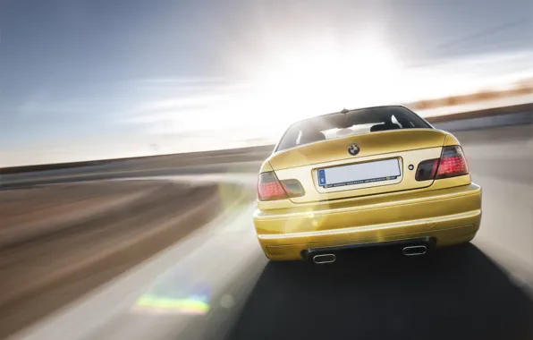 BMW, speed, BMW, gold, E46, gold, in motion