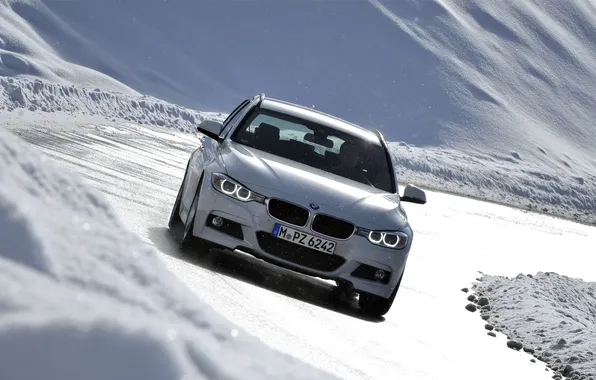 Winter, road, snow, turn, slope, bias, BMW M3, BMW M3