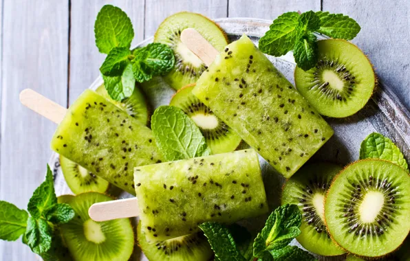 Kiwi, ice cream, mint, dessert, fruit