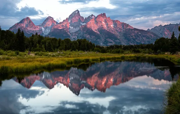 Mountains, lake, reflection, national Park, Grand Teton, Grand Teton National Park