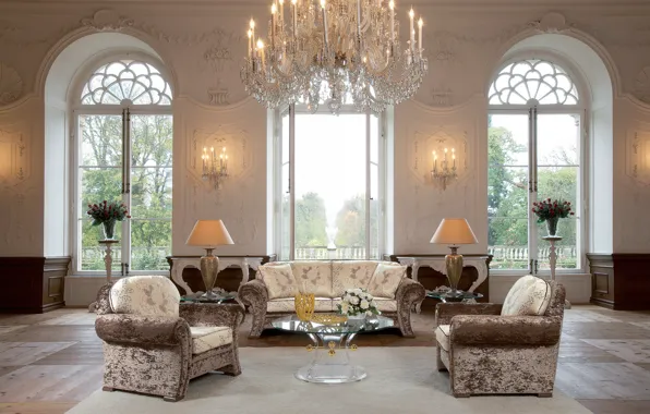 Design, style, sofa, furniture, lamp, roses, interior, chairs