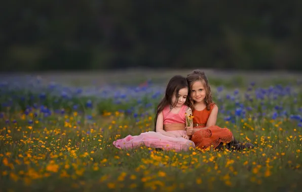 Flowers, nature, children, girls, meadow, grass, Lisa Holloway