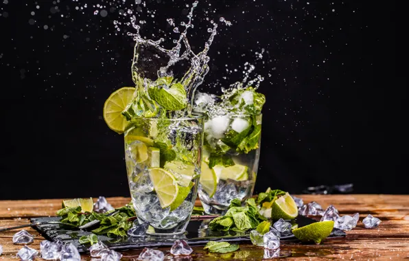 Picture ice, glass, splash, lime, drink, mint, mahito