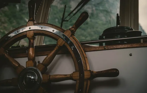 Sea, close-up, sailboat, wheel, ropes, journey, swimming, the wheel
