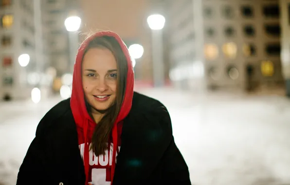 Picture winter, look, girl, the evening, Nastya