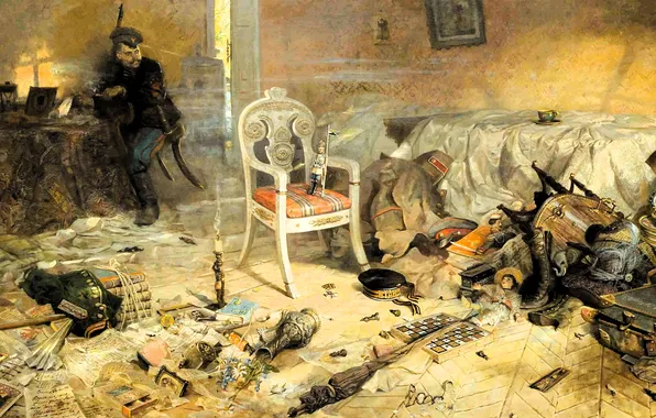 Table, things, picture, chair, painting, mess, the defeat, Paul Ryzhenko