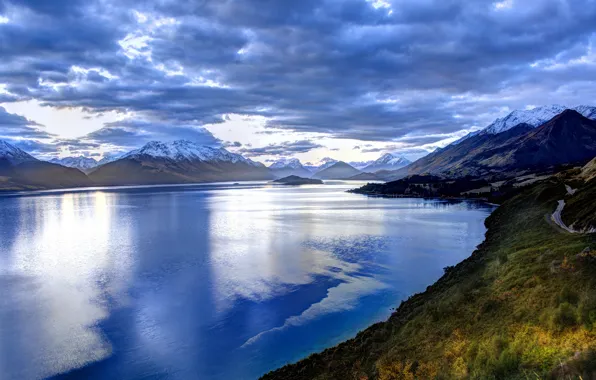 Picture the sky, clouds, landscape, mountains, blue, nature, lake