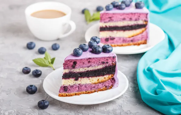 Berries, coffee, blueberries, cake, cream, souffle