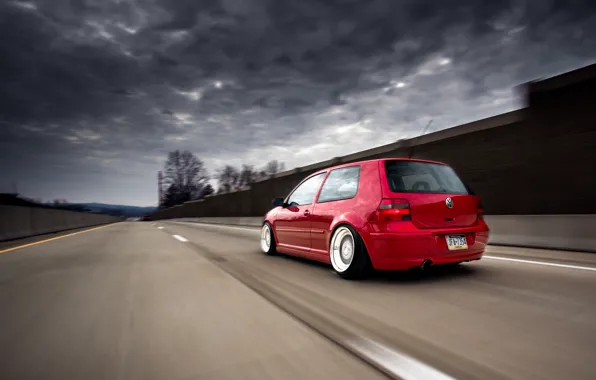 Picture road, red, tuning, volkswagen, red, Golf, golf, Volkswagen